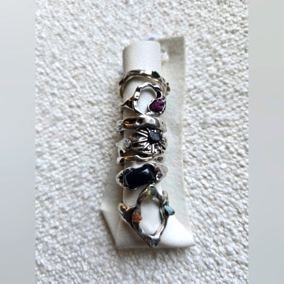 NWOT! Free People, Bohemian Silver And Stone Ring Set - Picture 2 of 3